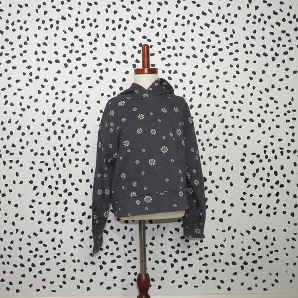 Old Navy Other - Old Navy Gray Daisy Print Girls Hooded Pullover Sweatshirt